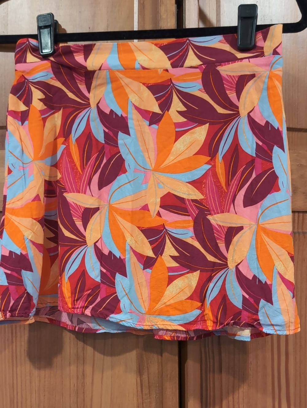 Vibrant Tropical Print Mini Skirt/Bathing Suit Cover-Up in Orange, Pink & Blue